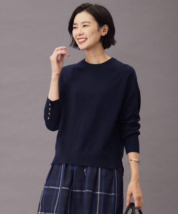 J.PRESS LADIES L 【洗える】SEMI WORSTED WOOL クルーネック ニット ネイビー系