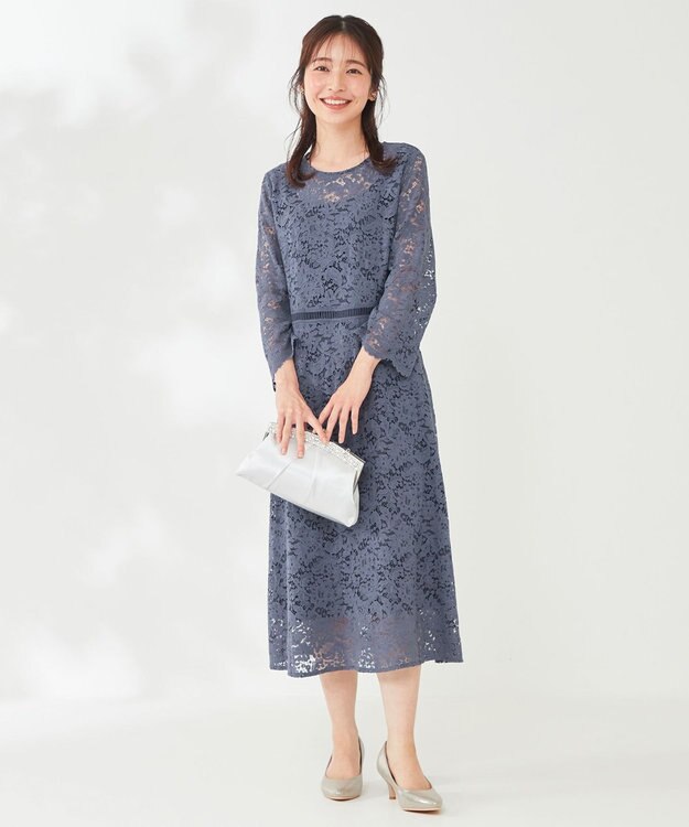 ANY SIS 【洗える】総レース ワンピース スモーキーブルー