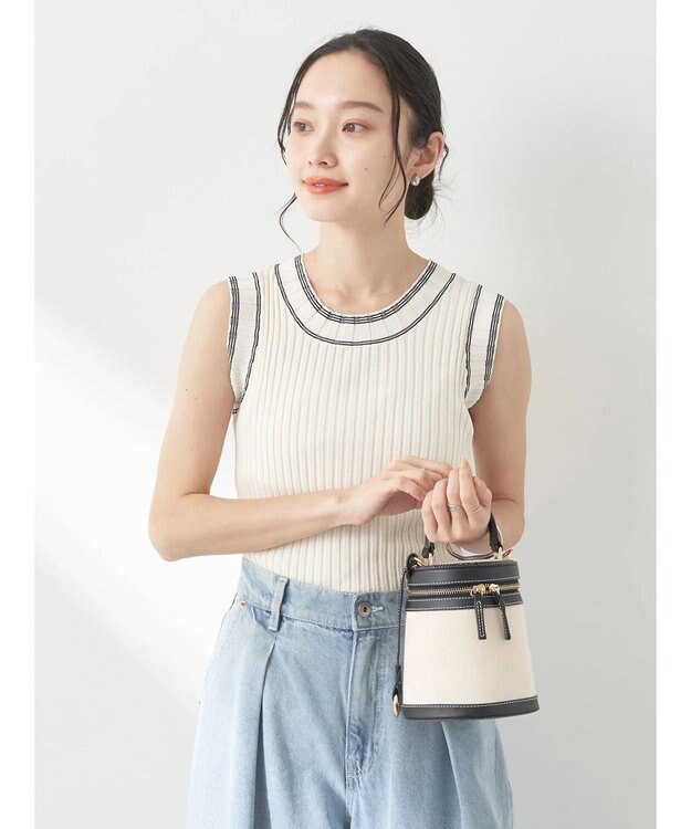 earth music&ecology ノースリーブラインニットプルオーバー Ivory