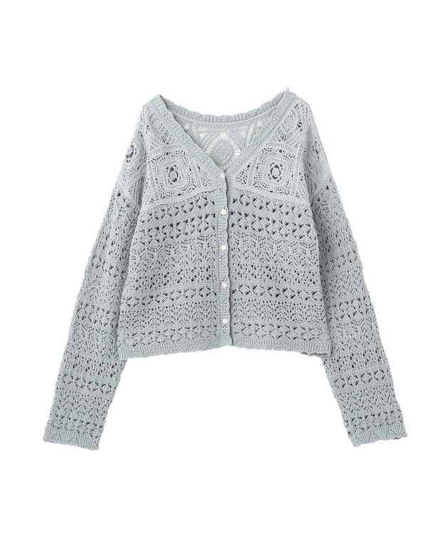 AMERICAN HOLIC 【前後2WAY】レース透かし編みニットカーディガン Sax