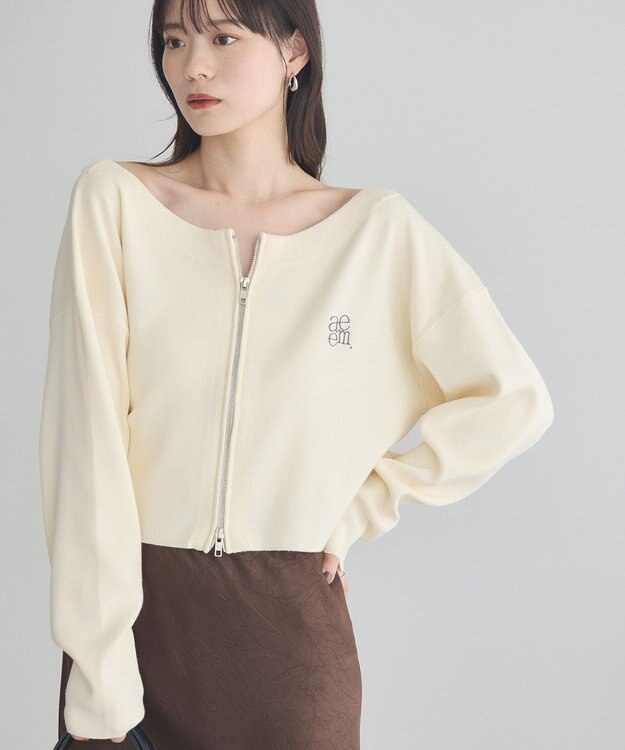 earth music&ecology ダブルジップロゴニットプルオーバー Ivory