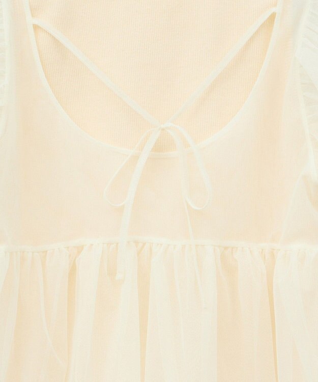 earth music&ecology ＳＥＴ２点チュールバルーンブラウス＋ロゴタンク Ivory