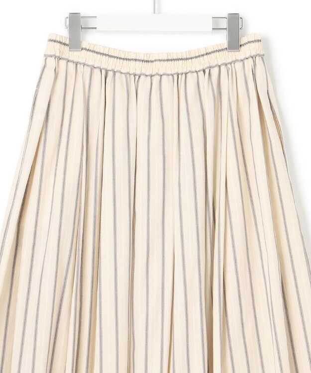 23区 L 【SLOW/洗える】コットンナイロンストライプ タックフレア スカート アイボリーストライプ