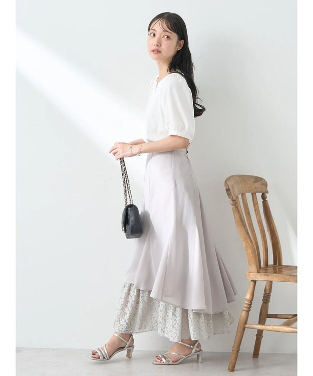earth music&ecology レースヘムスカート Gray Beige