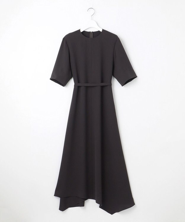 23区 【撥水加工/洗える】キューティクルストレッチツイル イレギュラーヘム ワンピース ダークブラウン系