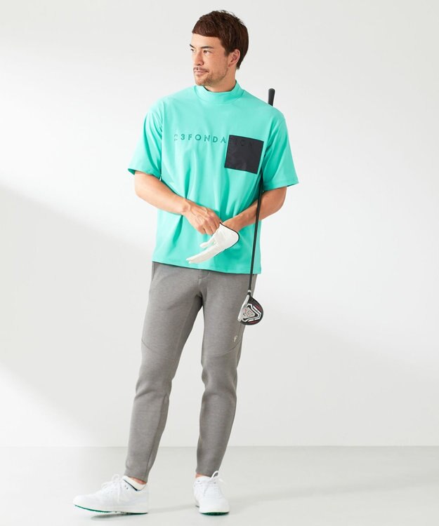 23区GOLF 【23Fondation/MEN】ストレッチメッシュ モック スカイブルー系