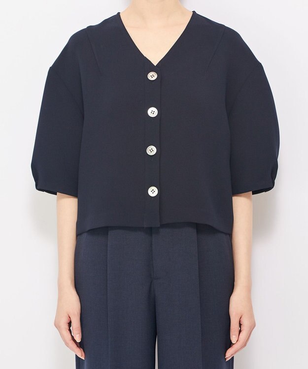 uncrave ウォッシャブルダブルクロス ブラウス ネイビー