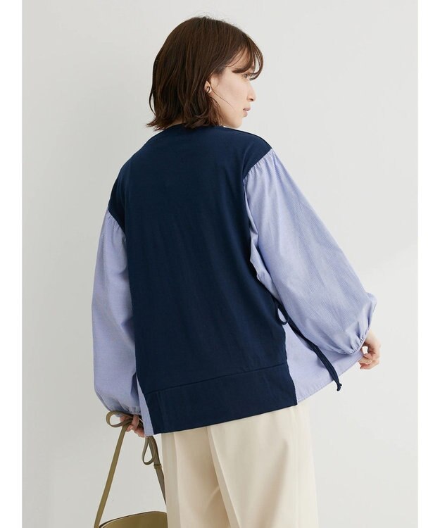 Green Parks 布帛ドッキング脇リボンプルオーバー Navy