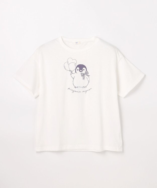 ANY KIDS 【綿100%/接触冷感】ひんやり オーバーサイズ アニマルTシャツ オフホワイト×ペンギン
