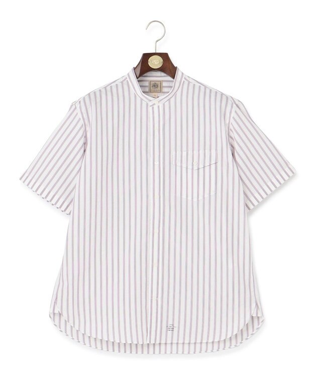 J.PRESS MEN 【クールマックス】サッカー マルチストライプ バンドカラーシャツ パープル系1