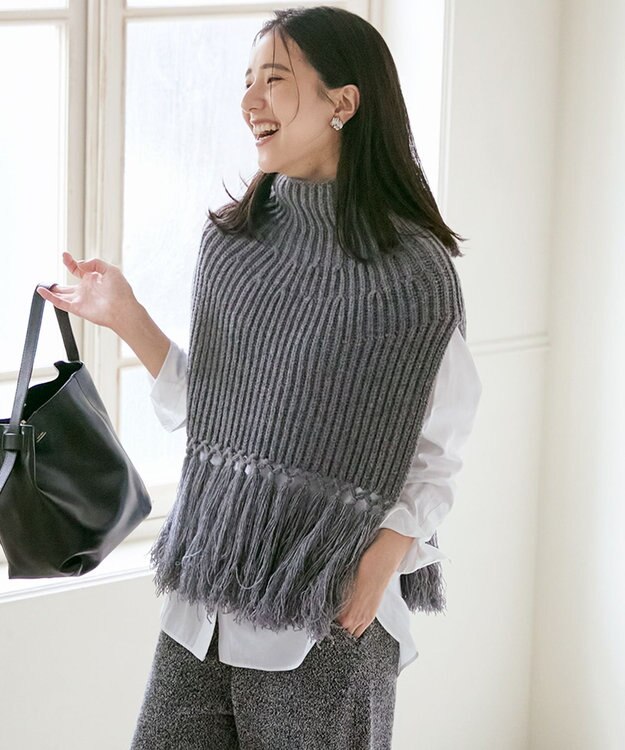 23区 【SLOW/一部店舗限定】ニットトータル フリンジ ネックウォーマ― ライトグレー系