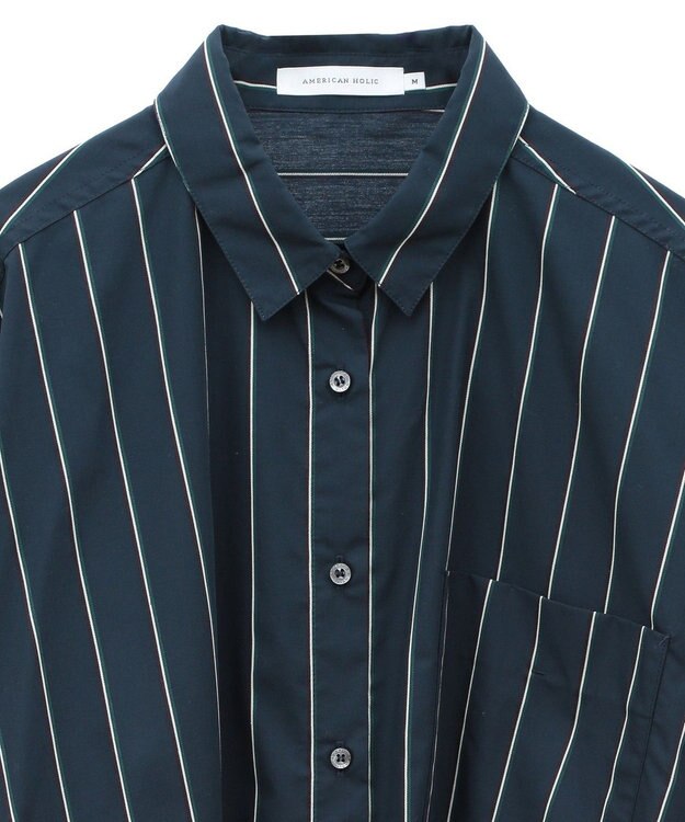 AMERICAN HOLIC ドビーストライプロングシャツ Navy