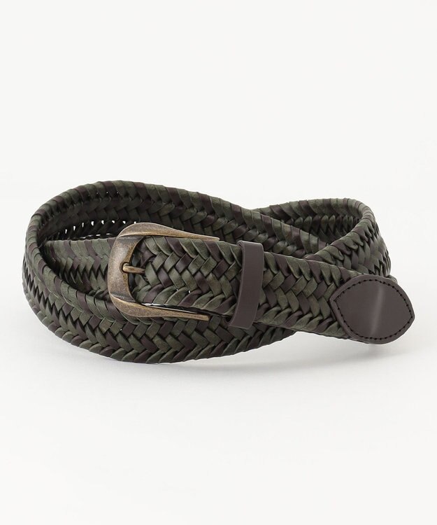 JOSEPH ABBOUD 【伸びる/日本製】レザーメッシュ ベルト カーキ系