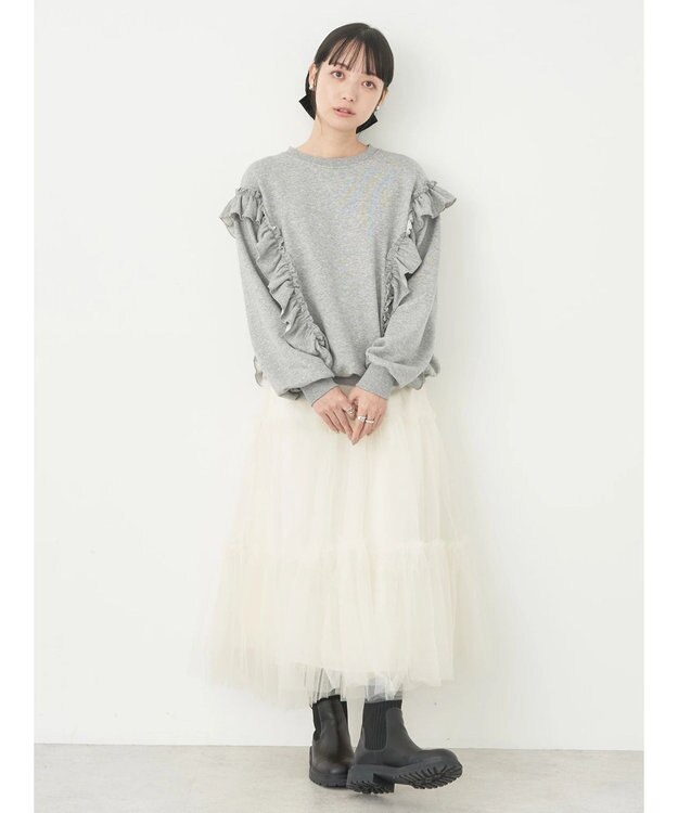 earth music&ecology フリルスウェットプルオーバー Light Gray