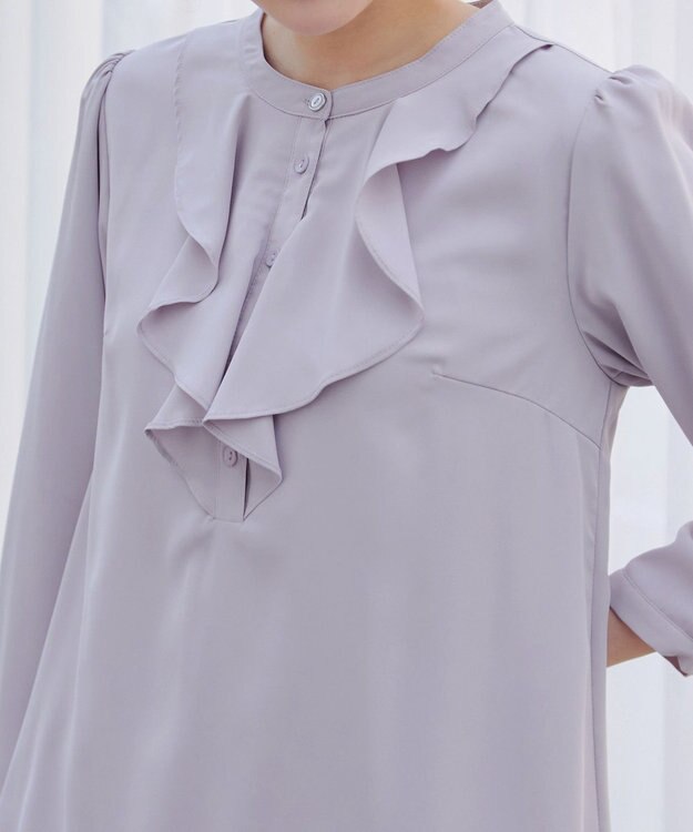 Tiaclasse L 【スマート裏起毛・洗える】フリルチュニック グレー