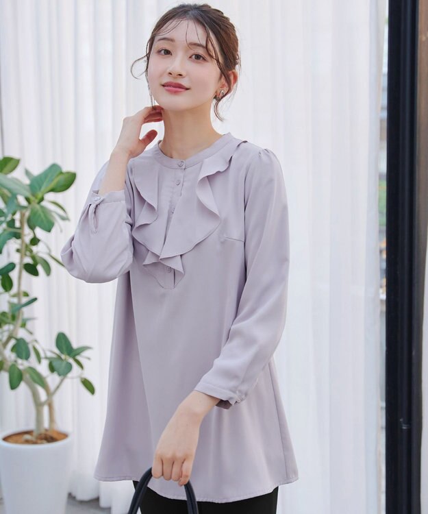 Tiaclasse L 【スマート裏起毛・洗える】フリルチュニック グレー