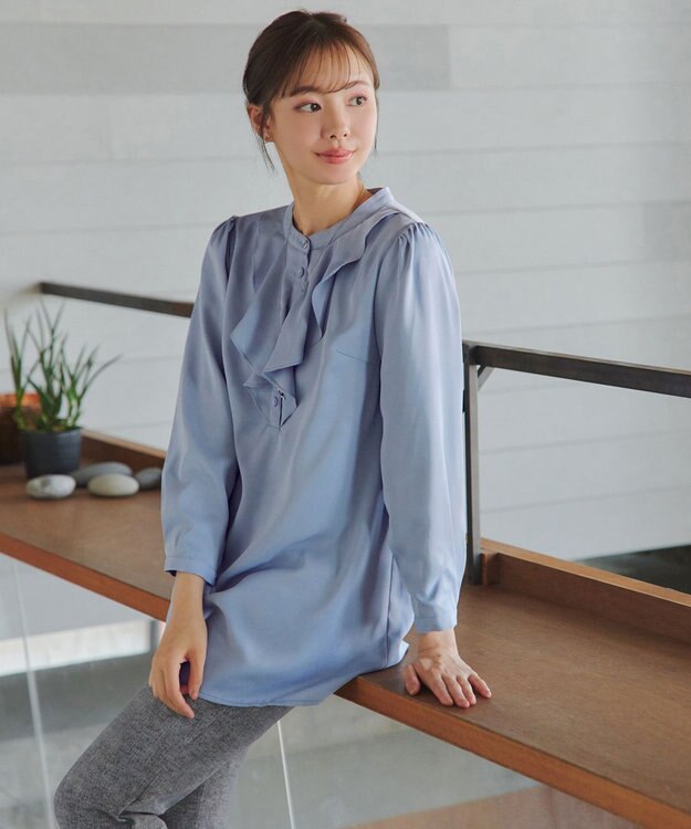 Tiaclasse 【スマート裏起毛・洗える】フリルチュニック ブルー