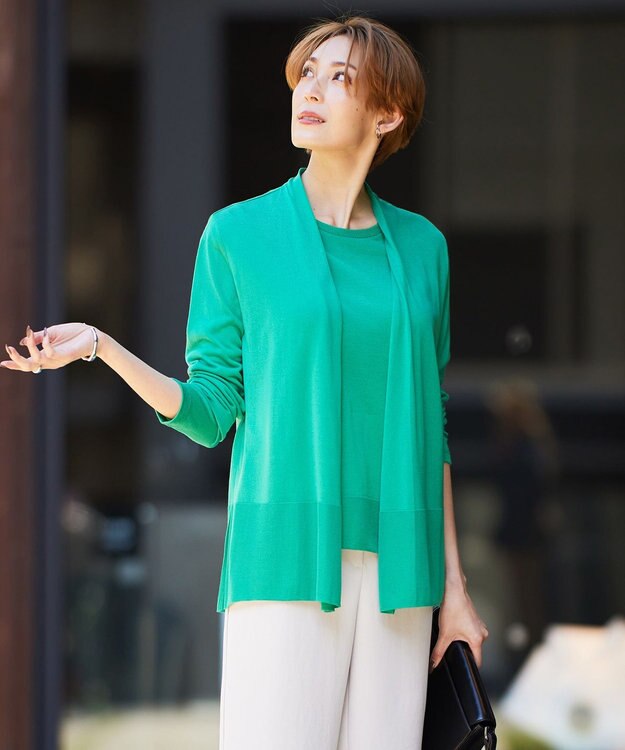 ICB L 【接触冷感・洗える】PINION ショートカーディガン コバルトグリーン系