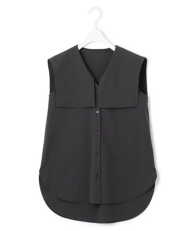 ICB L 【洗える】ヴィンテージスパンブロード ビックカラーブラウス グレー系