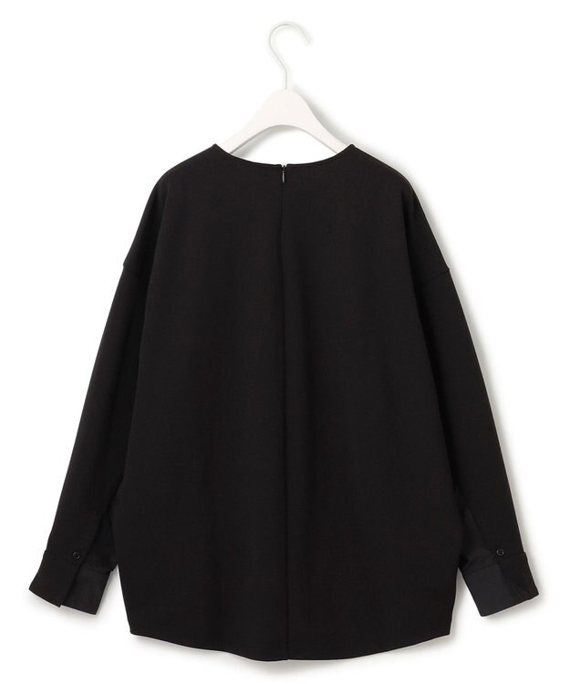 ICB L 【洗える】ジョーゼットジャージー 異素材コンビプルオーバー ブラック系