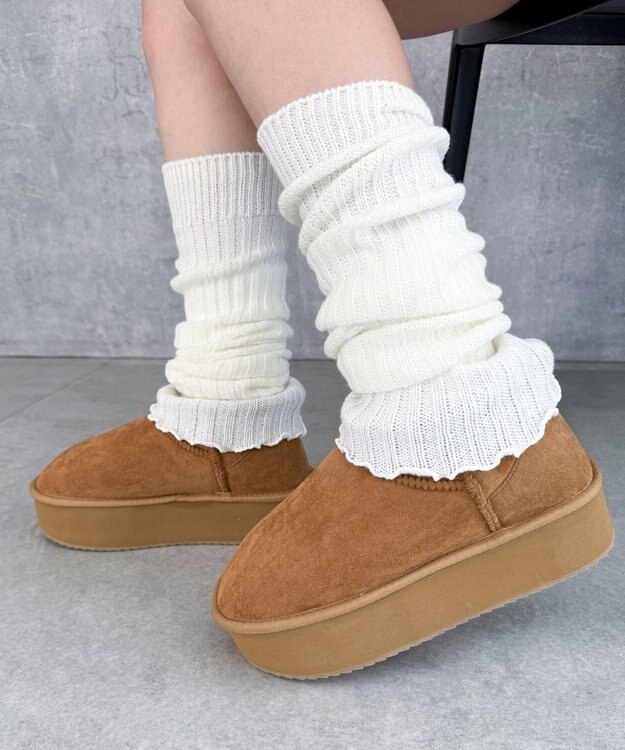 WEGO 【25年秋冬新作/あったかブーツ】厚底ムートンタッチブーツ キャメル