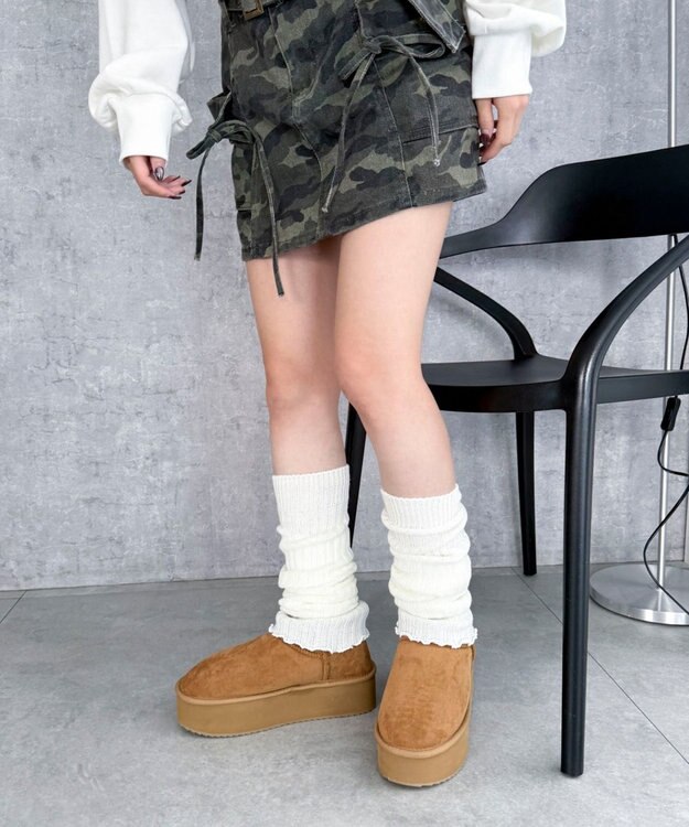 WEGO 【25年秋冬新作/あったかブーツ】厚底ムートンタッチブーツ キャメル