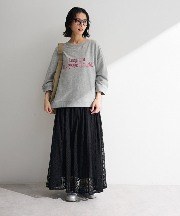 Green Parks ラウンド切替インドコットンレーススカート Black