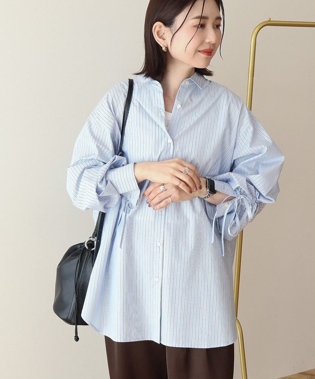 AMERICAN HOLIC 【イージーケア】バックギャザーリボンシャツ Sax