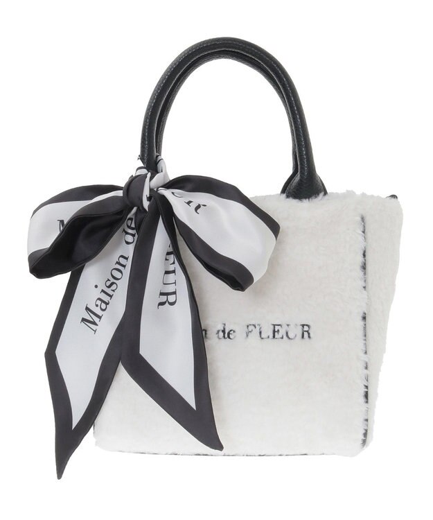 Maison de FLEUR スカーフ付きボア2WaySトートバッグ Black
