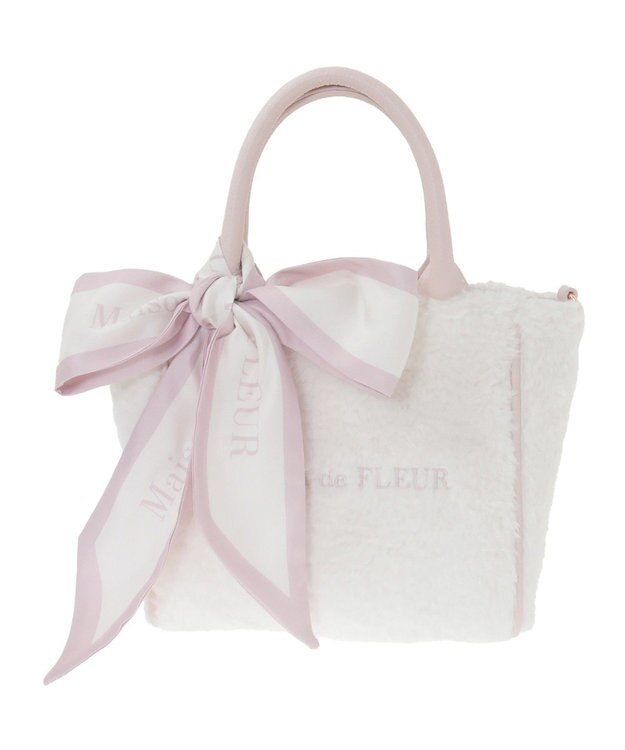Maison de FLEUR スカーフ付きボア2WaySトートバッグ Pink Beige