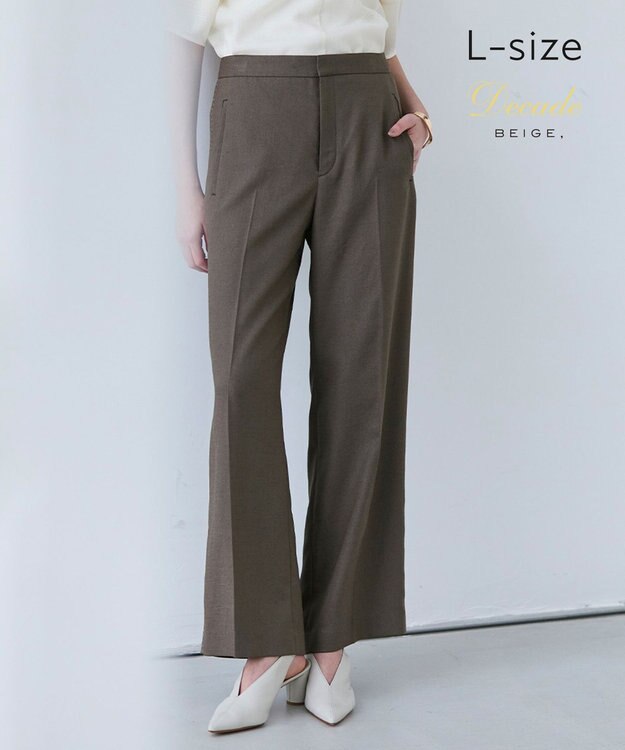BEIGE， 【洗える・L-size】CAROLE / リネンライクフルレングスワイドパンツ Mocha
