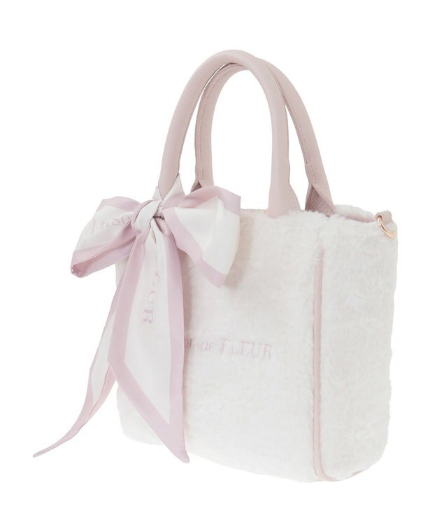 Maison de FLEUR スカーフ付きボア2WaySトートバッグ Pink Beige