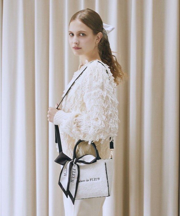 Maison de FLEUR スカーフ付きボア2WaySトートバッグ Black