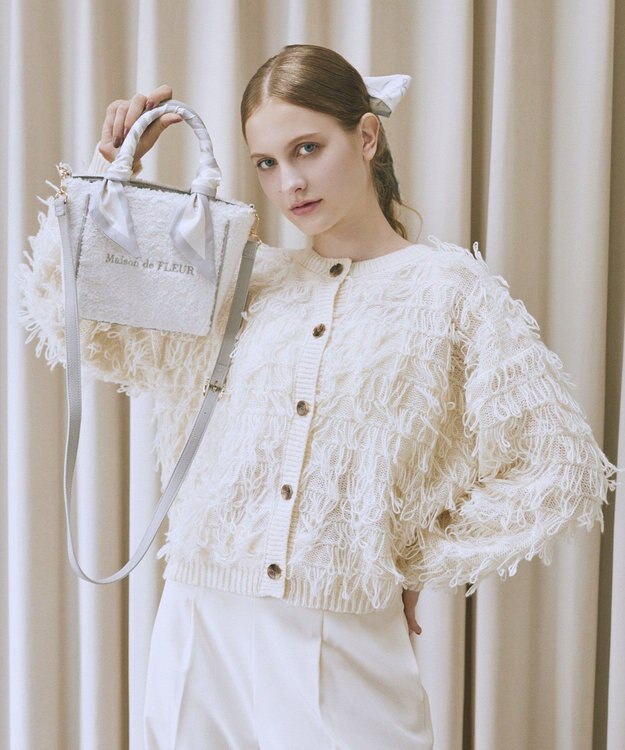 Maison de FLEUR スカーフ付きボア2WaySトートバッグ Light Blue