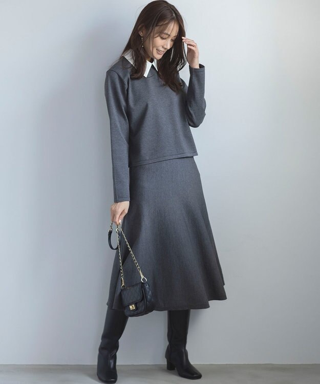 組曲 【WEB限定】ELENA襟付き セットアップワンピ チャコールグレー系