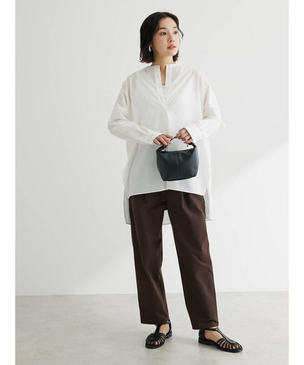 Green Parks 綿麻混タックテーパードパンツ Brown