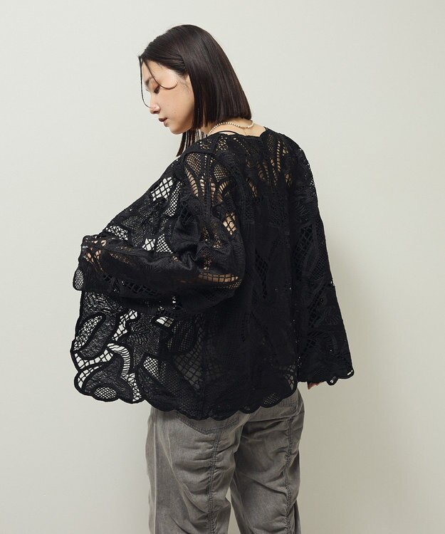 Green Parks ・ＥＬＥＮＣＡＲＥ　ＤＵＥ　レーシーカーディガン Black