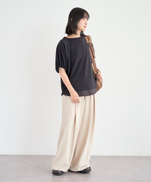 Green Parks 袖ドロストシアー裏毛ドッキングプルオーバー Black