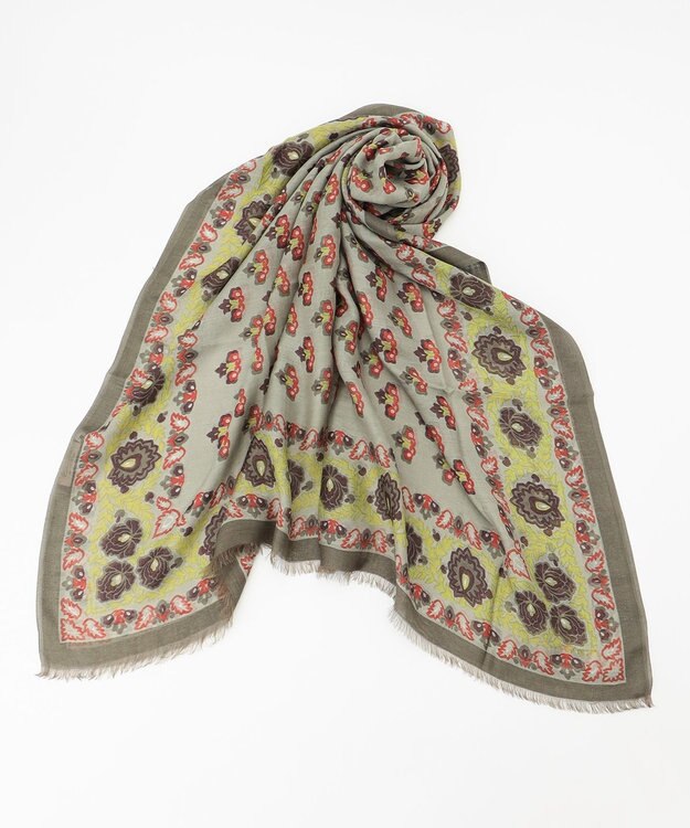 JOSEPH ABBOUD 【インド製】スモールクレストパターンショール オリーブ系6