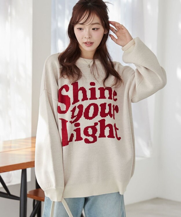 WEGO グラフィックBIGニットプルオーバー オフホワイト