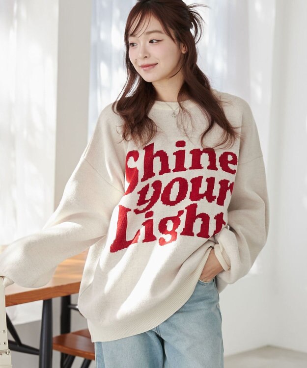 WEGO グラフィックBIGニットプルオーバー オフホワイト