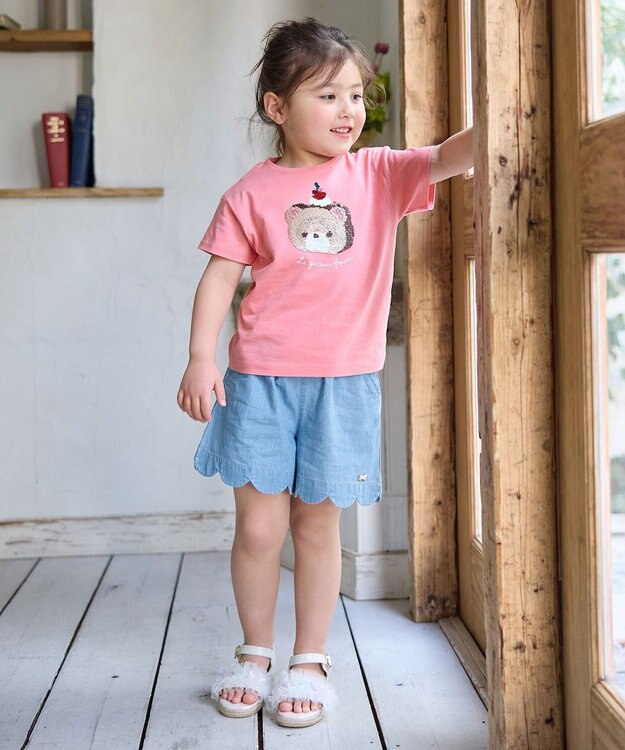 ANY KIDS ミラクルスパンコールTシャツ ピンク（くま×ロールケーキ）