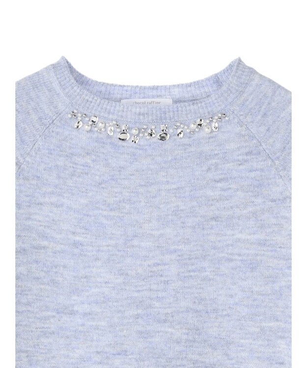 Green Parks ビジュー付きニットプルオーバー Blue