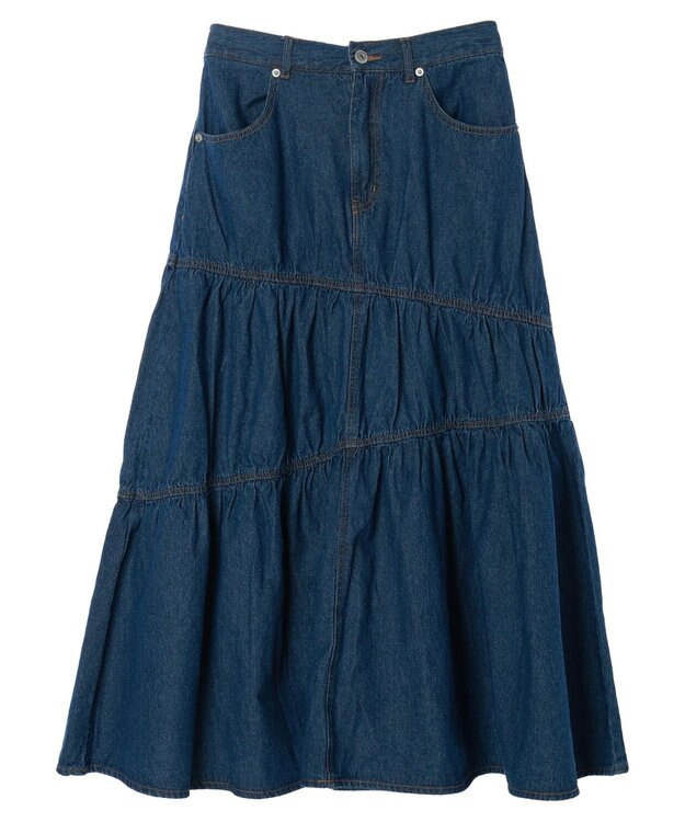 earth music&ecology デニムアシンメトリーティアードスカート Medium Indigo