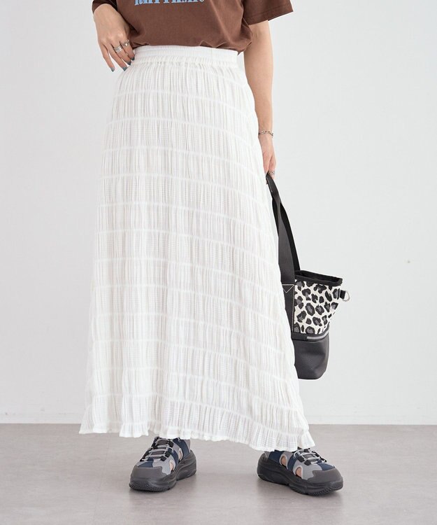 Green Parks ボイルシャーリングフレアスカート Off White