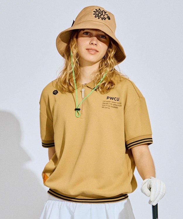 PW CIRCULUS 【WOMEN】ワッフルハーフジップポロ ゴルフウェア レディース ベージュ系