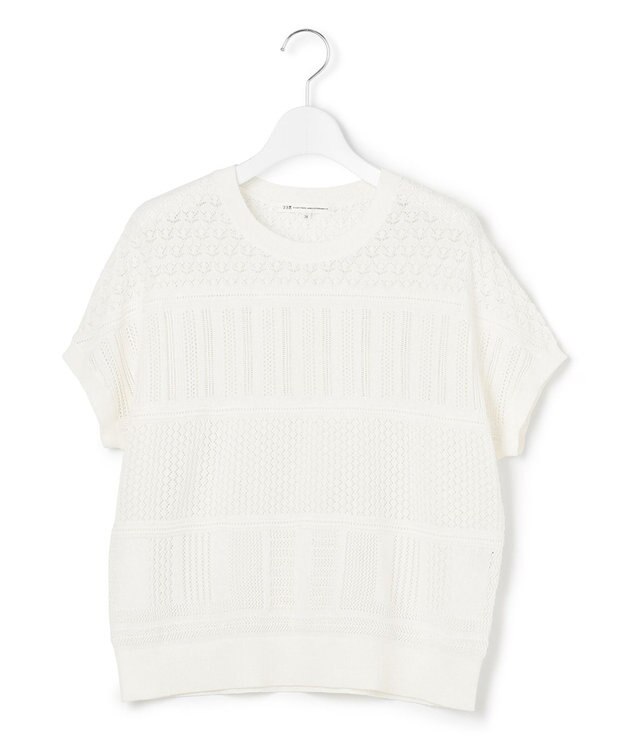 23区 【洗える】リネンコットンドライ 透かし編み ニット ホワイト系