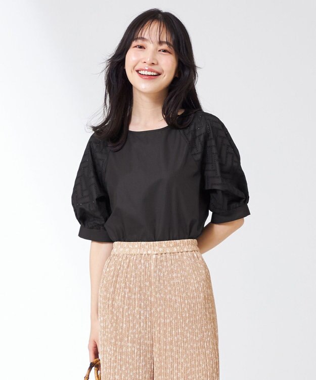 ANY SIS 【洗える】エンブロイダリーラグラン ブラウス ブラック