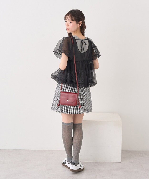 earth music&ecology ＳＥＴ２点チュールバルーンブラウス＋ロゴタンク Black