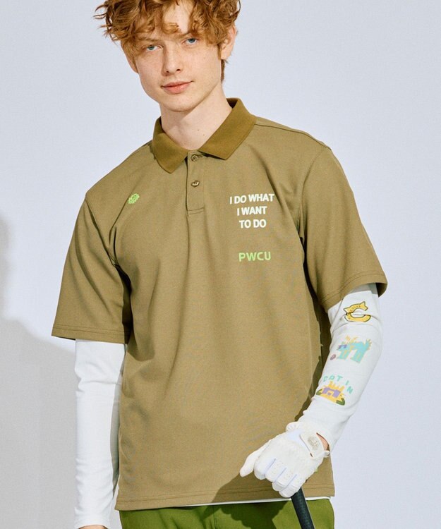 PW CIRCULUS 【UV遮蔽率90% UVカット / 速乾 / ストレッチ】【MEN】NEW ベーシックポロ ゴルフ カーキ系